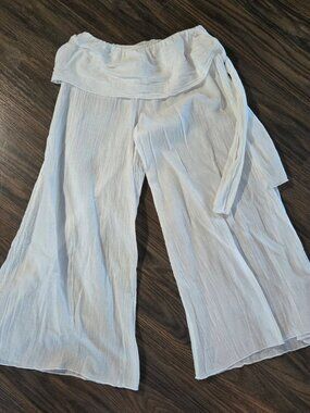 70s/Bohemian Style Cotton White Gauze Wide-Leg Capri Pants NWOT/SIZE S